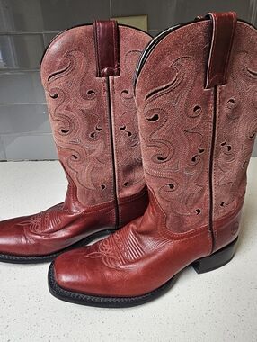 Double H Men's Red Leather & Suede Western Cowboy Boots 6.5